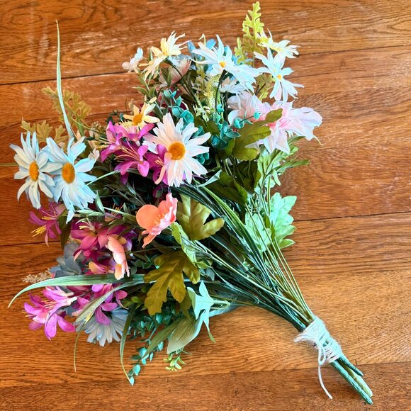 Large Silk Flower Arrangement from Upcycled Mixed Florals Hand Painted Details - Picture 11 of 17